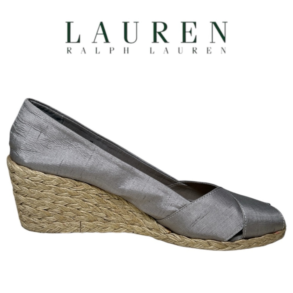 Lauren Ralph Lauren Silver Cecilia Wedge Espadrilles - Size‎ 9B
